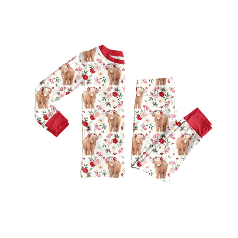 Baby Girls Floral Highland Cows Pants Western Pajamas Sets Preorder
