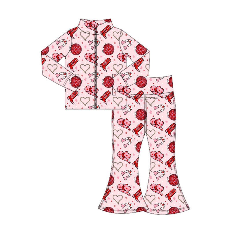 Baby Girls Boots Hats Zipper Pockets Jacket Bell Bottom Western Yoga Clothes Sets Preorder