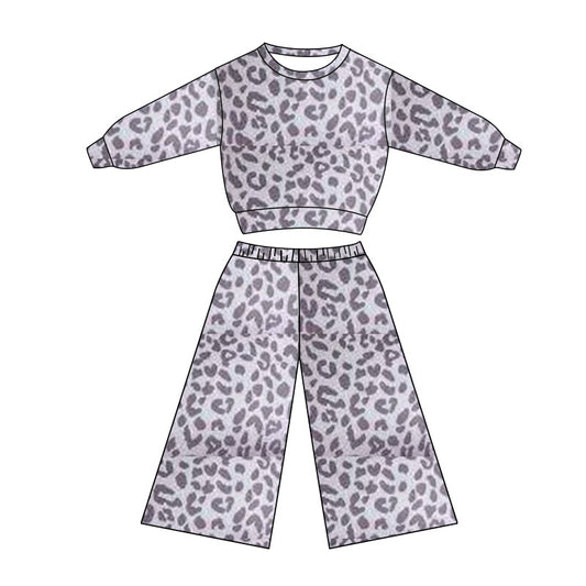 Baby Girls Grey Leopard Long Sleeve Top Flare Pants Clothes Sets Preorder