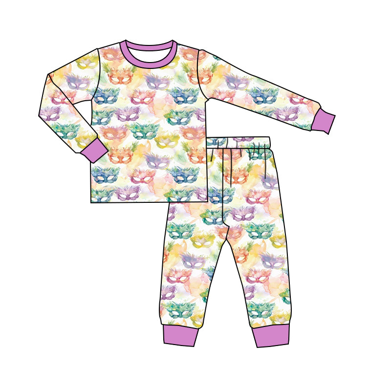 Baby Girls Colorful Masks Top Pants Mardigras Pajamas Sets Preorder