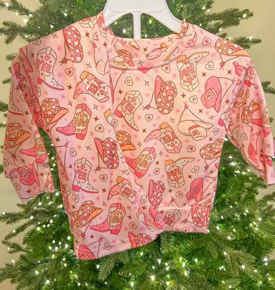 Baby Girls Pink Boots Hearts Howdy Top Pants Western Clothes Sets Preorder