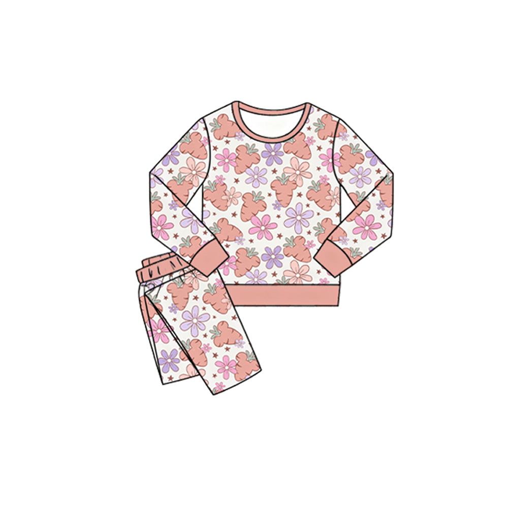 Baby Girls Mouse Carrots Flowers Top Pants Easter Pajamas Sets Preorder