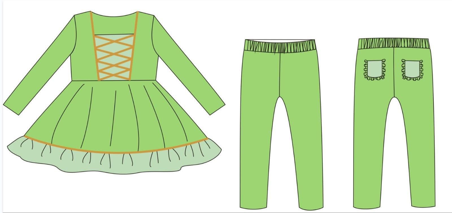 Baby Girls Green Ruffle Tunic Leggings Back Pockets Clothes Sets Preorder