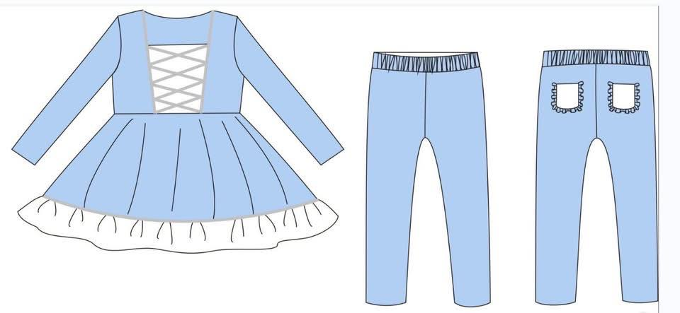 Baby Girls Blue Ruffle Tunic Leggings Back Pockets Clothes Sets Preorder