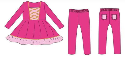 Baby Girls Pink Ruffle Tunic Leggings Back Pockets Clothes Sets Preorder