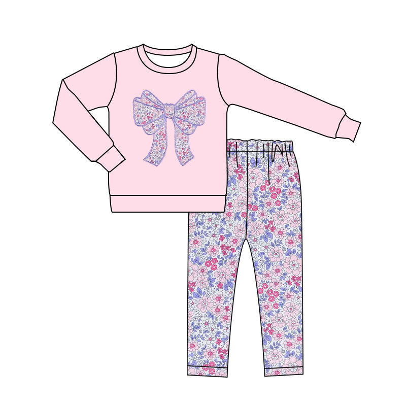 Baby Girls Pink Floral Bows Top Leggings Pant Clothes Sets Preorder