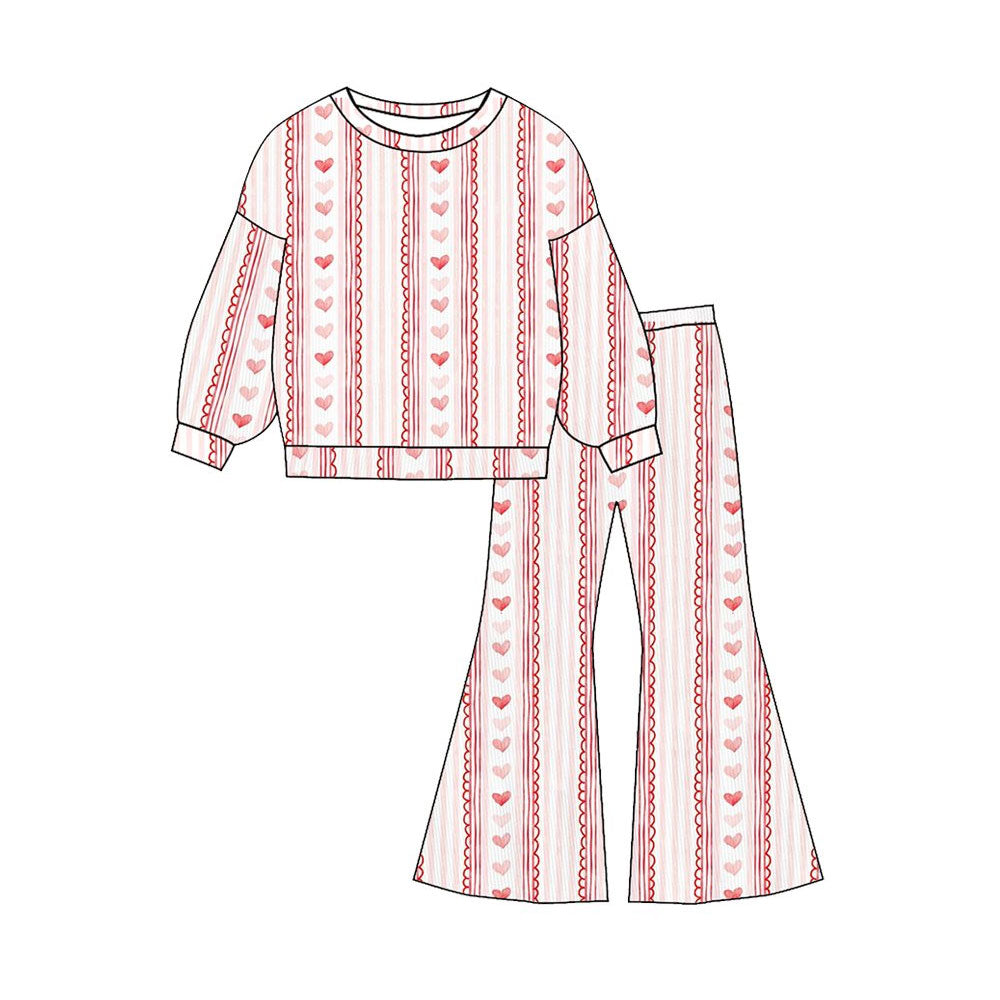 Baby Girls Hearts Stripe Top Flare Bottom Pants Valentines Clothes Sets Preorder
