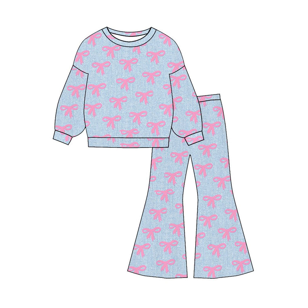 Baby Girls Bows Plaid Top Flare Bottom Pants Valentines Clothes Sets Preorder