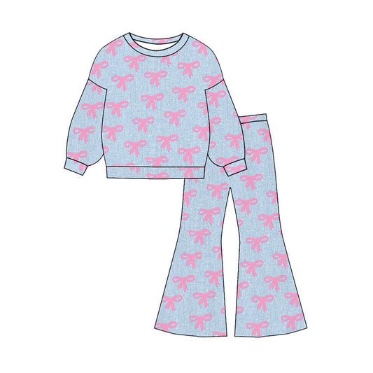 Baby Girls Bows Plaid Top Flare Bottom Pants Valentines Clothes Sets Preorder