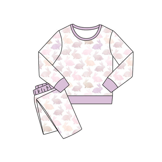 Baby Girls Pink Rabbits Top Pants Easter Pajamas Sets Preorder