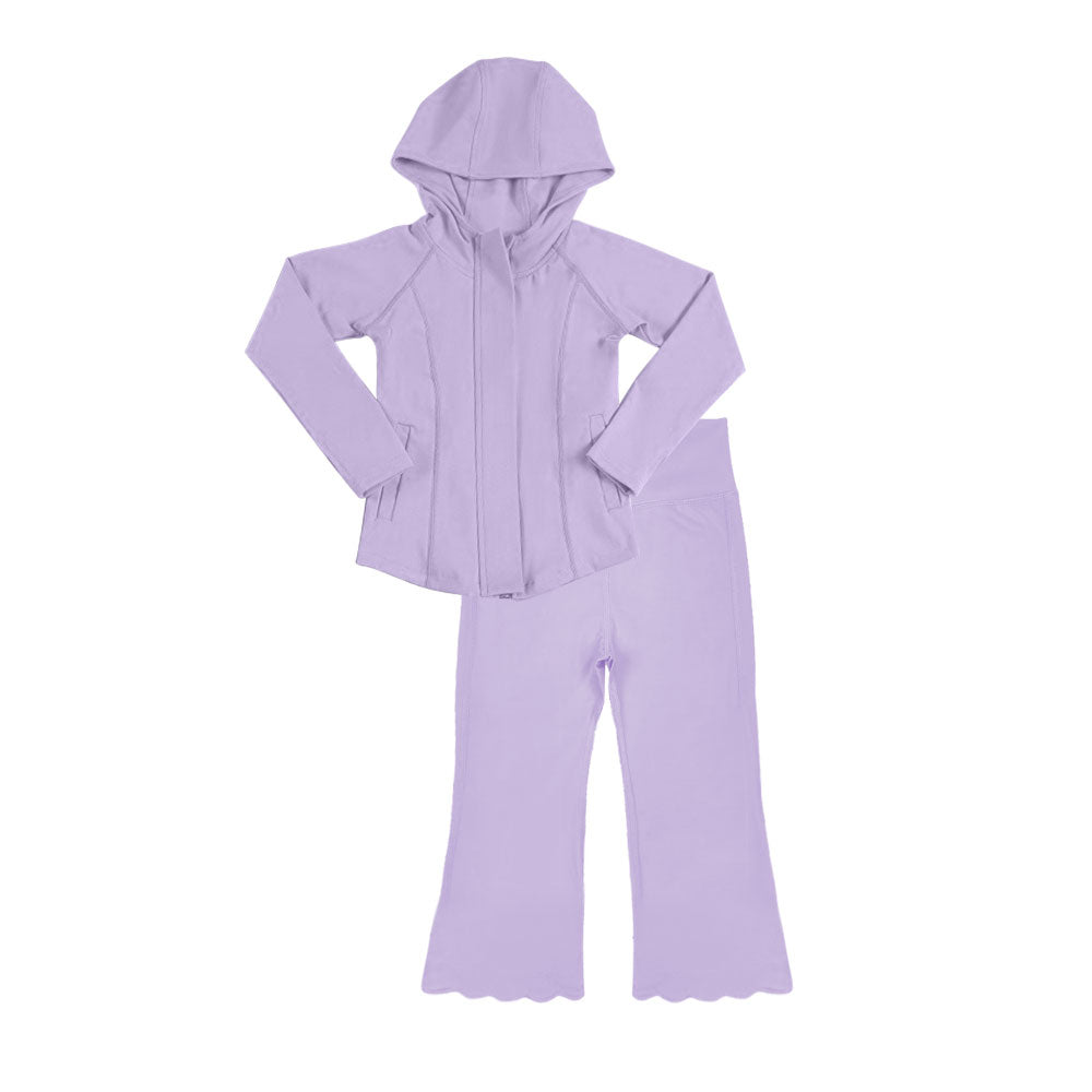 Baby Girls Lavender Pockets Zipper Hoodies Jackets Flare Pants Yoga Clothes Sets Preorder