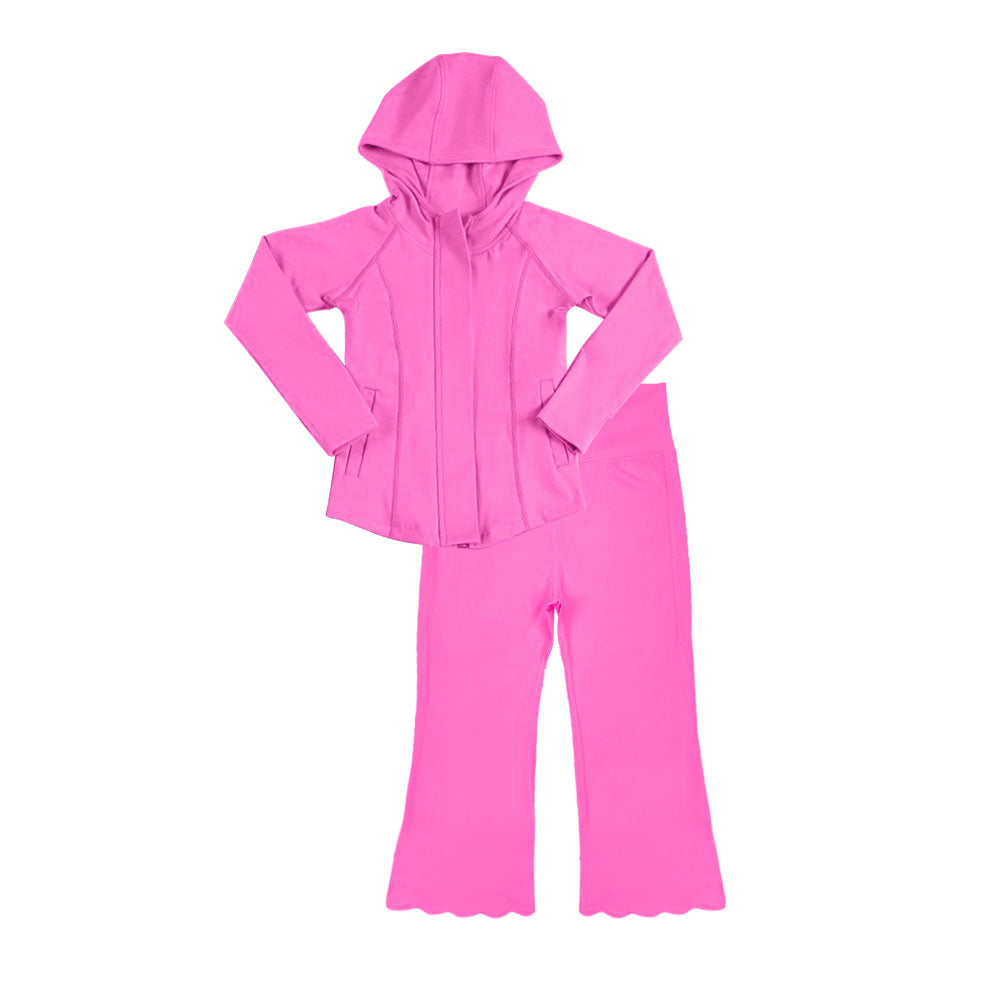 Baby Girls Pink Pockets Zipper Hoodies Jackets Flare Pants Yoga Clothes Sets Preorder