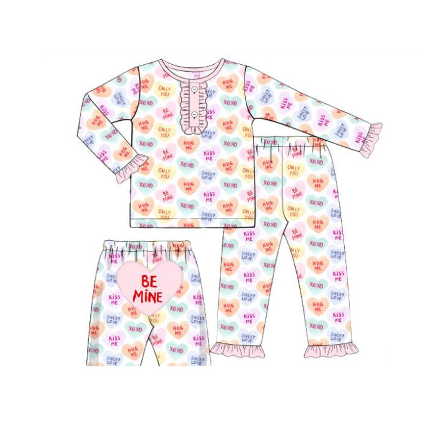 Baby Girls Hearts XOXO Button Ruffle Pants Valentines Pajamas Sets Preorder
