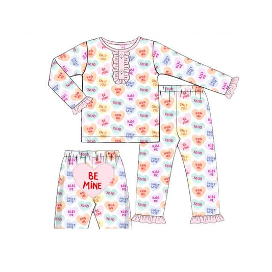 Baby Girls Hearts XOXO Button Ruffle Pants Valentines Pajamas Sets Preorder