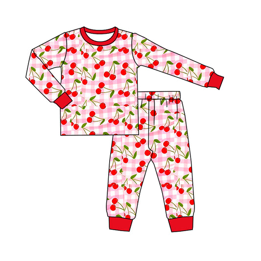 Baby Girls Pink Checked Cherry Pants Pajamas Sets Preorder