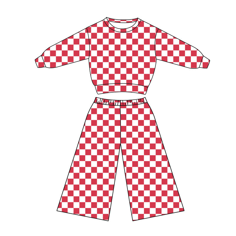 Baby Girls Red Checked Top Flare Pants Clothes Sets Preorder