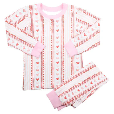 Baby Girls Pink Hearts Stripe Top Pants Valentines Pajamas Sets Preorder