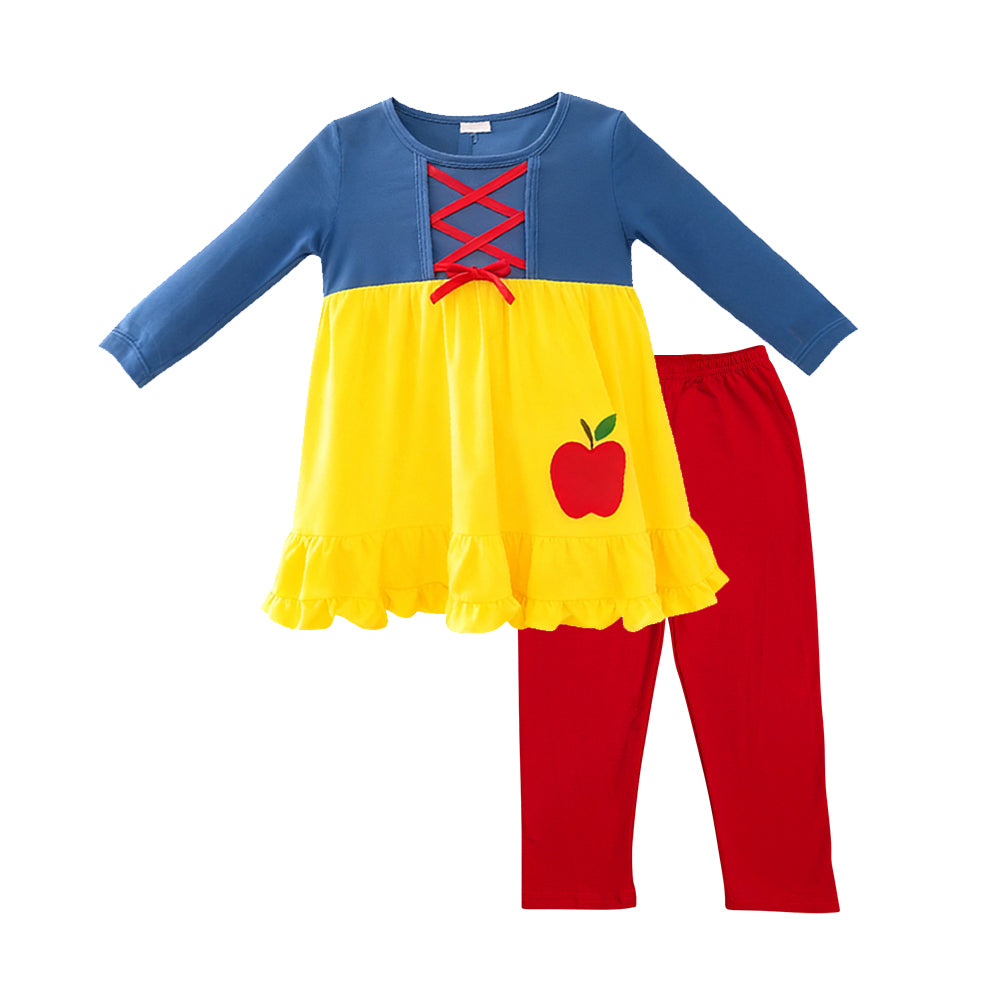 Baby Girls Blue Yellow Apple Tunic Red Leggings Back to School Clothes Sets Preorder