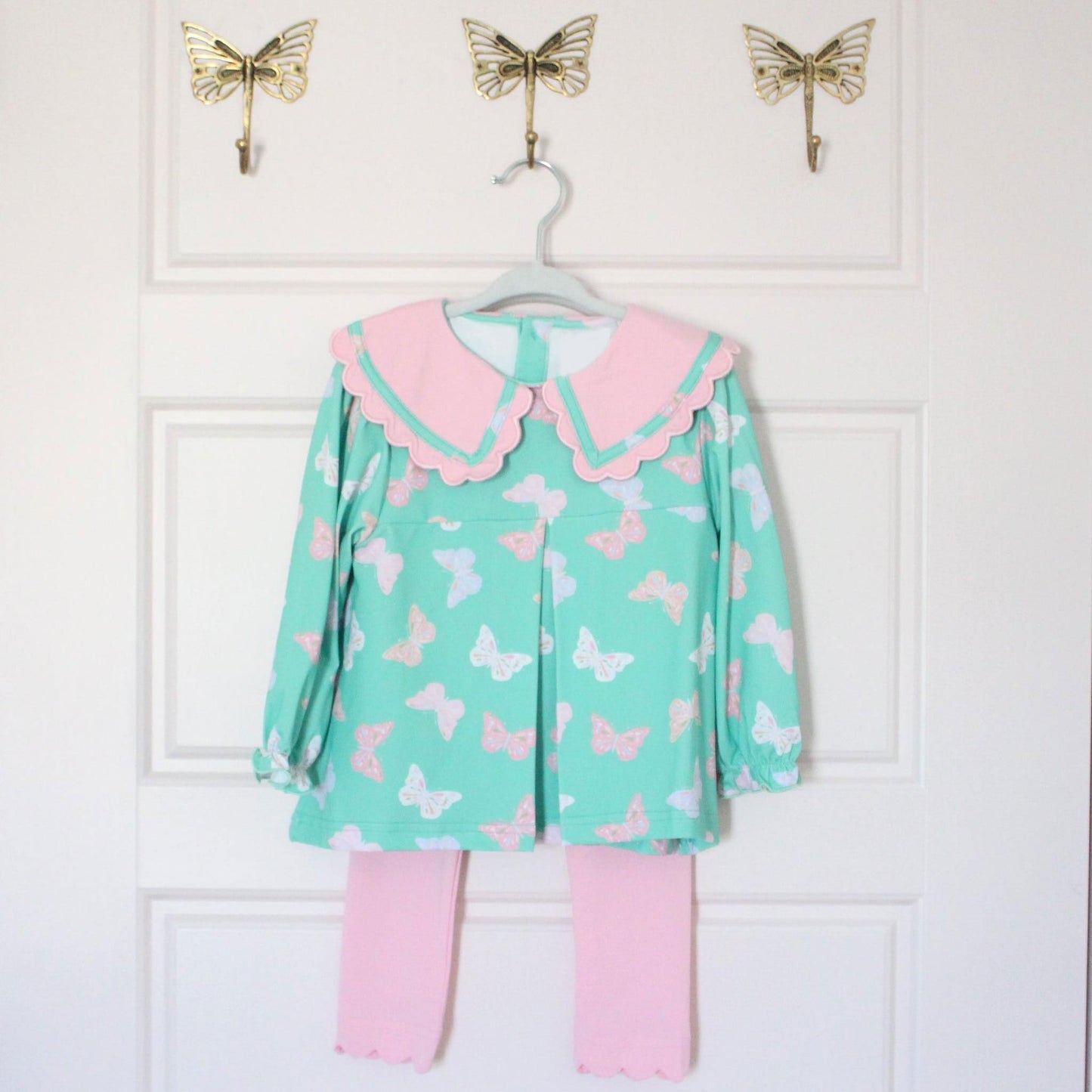 Baby Girls Butterfly Collar Tunic Legging Pants Clothes Sets Preorder
