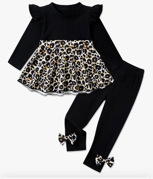 Baby Girls Black Leopard Tunic Leggings Western Clothes Sets Preorder