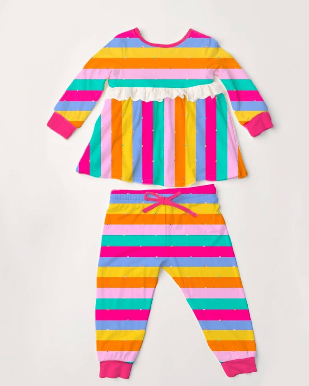Baby Girls Colorful Stripe Tunic Leggings Valentines Clothes Sets Preorder