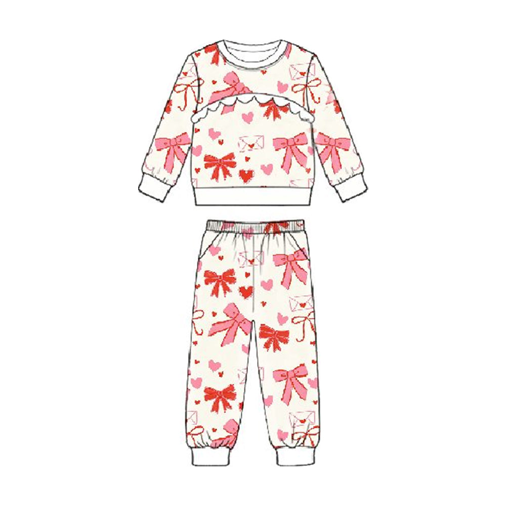 Baby Girls Bows Hearts Letters Top Pockets Pants Valentines Clothes Sets Preorder
