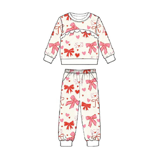 Baby Girls Bows Hearts Letters Top Pockets Pants Valentines Clothes Sets Preorder