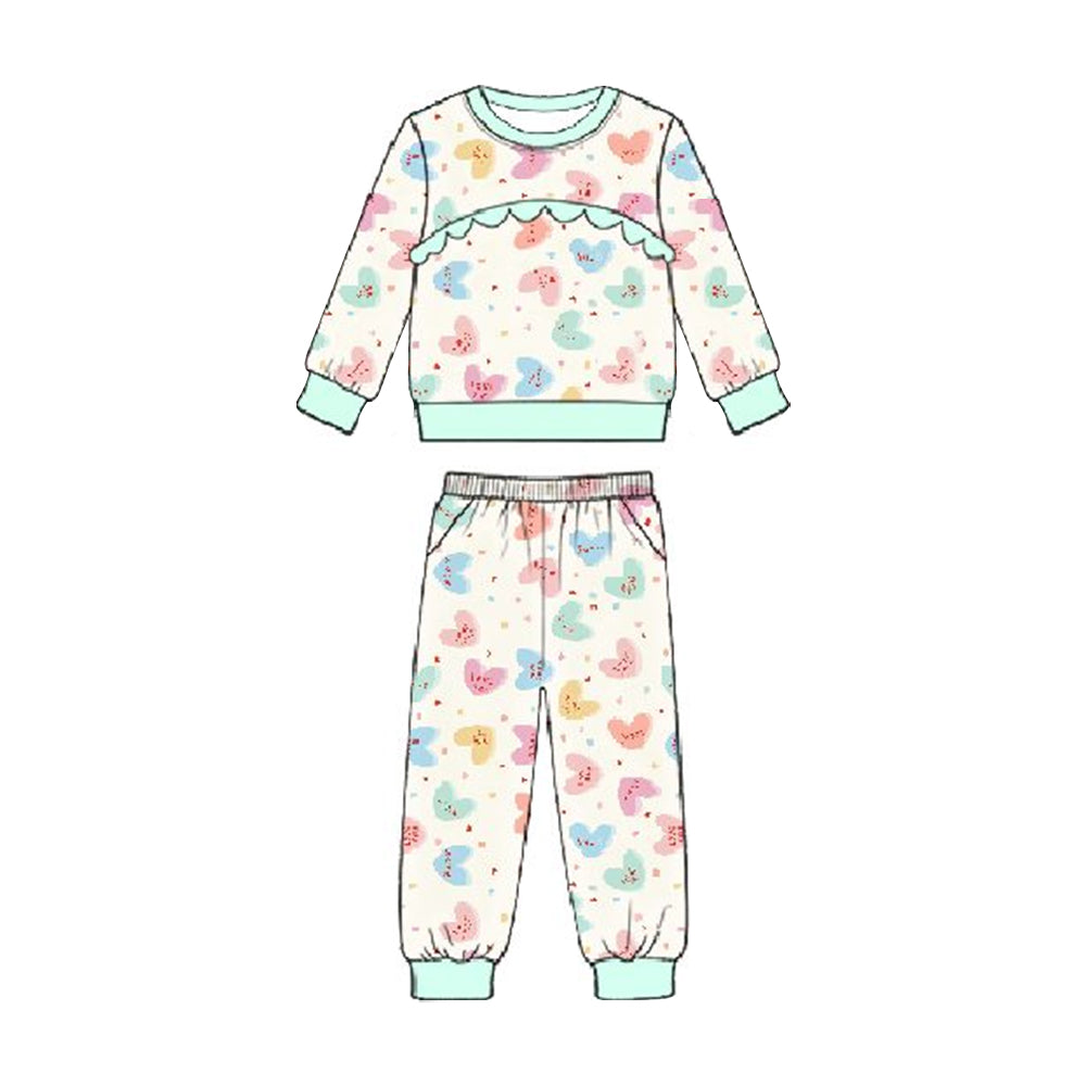 Baby Girls Colorful Hearts Top Pockets Pants Valentines Clothes Sets Preorder