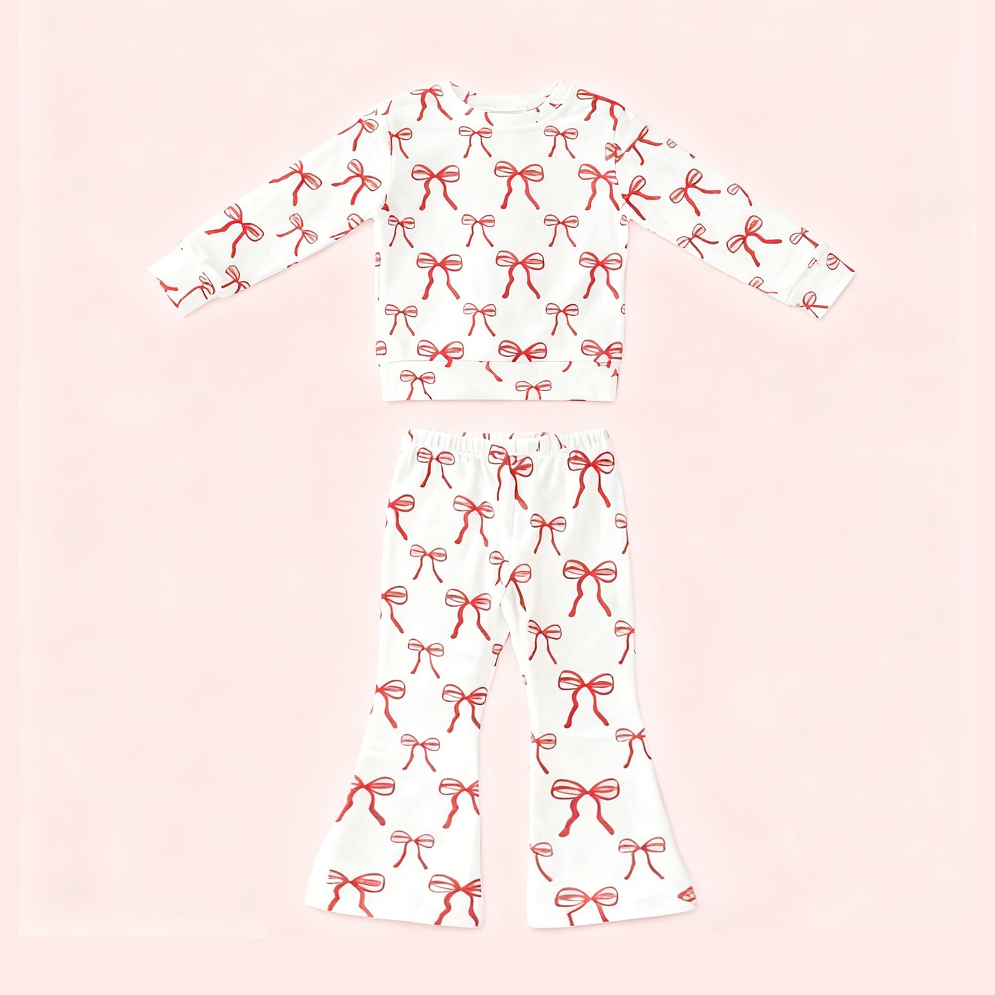 Baby Girls Bows Top Flare Pants Pajamas Sets Preorder