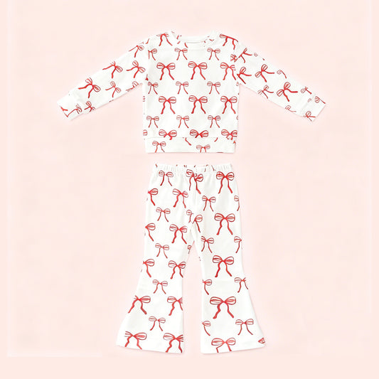 Baby Girls Bows Top Flare Pants Pajamas Sets Preorder