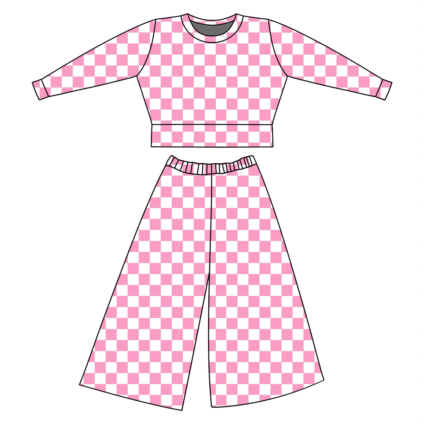 Baby Girls Pink Checked Top Flare Pants Clothes Sets Preorder