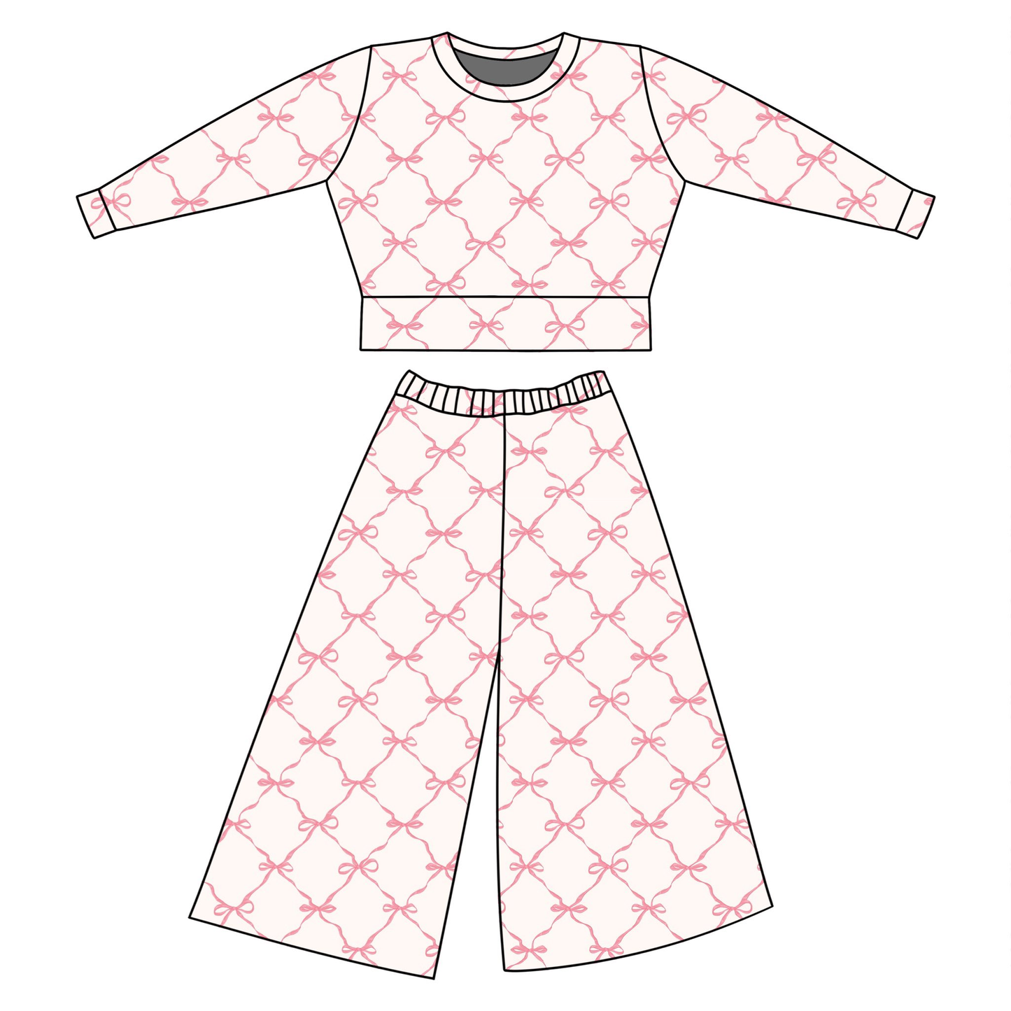 Baby Girls Pink Bows Checked Top Flare Pants Clothes Sets Preorder