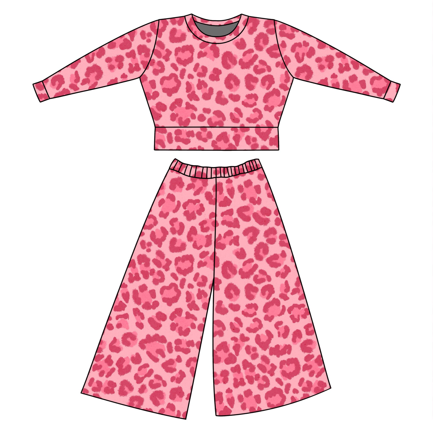 Baby Girls Hot Pink Leopard Top Flare Pants Clothes Sets Preorder