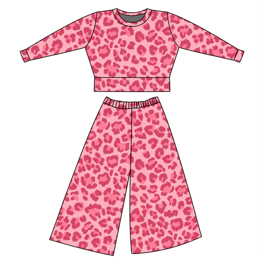 Baby Girls Hot Pink Leopard Top Flare Pants Clothes Sets Preorder