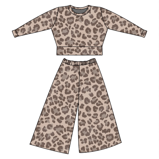 Baby Girls Grey Leopard Top Flare Pants Clothes Sets Preorder