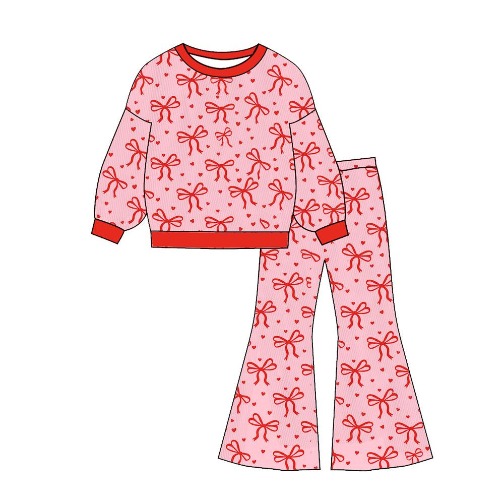 Baby Girls Red Bows Hearts Top Flare Pants Valentines Clothes Sets Preorder