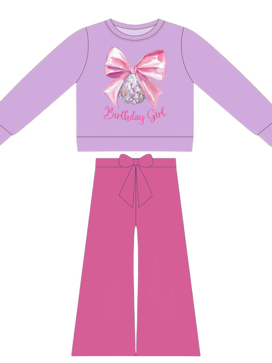 Baby Birthday Girls Bow Top Flare Pants Clothes Sets Preorder