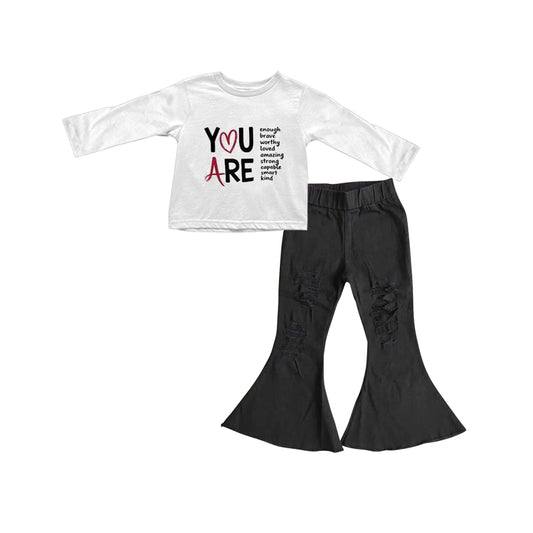 Baby Girls You Are My Love Top Bell Bottom Pants Valentines Clothes Sets Preorder