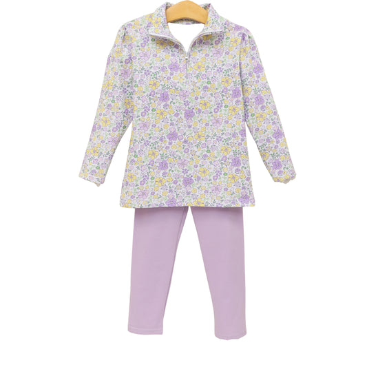 Baby Girls Lavender Flowers Zipper Pullover Leggings Yoga Clothes Sets Preorder