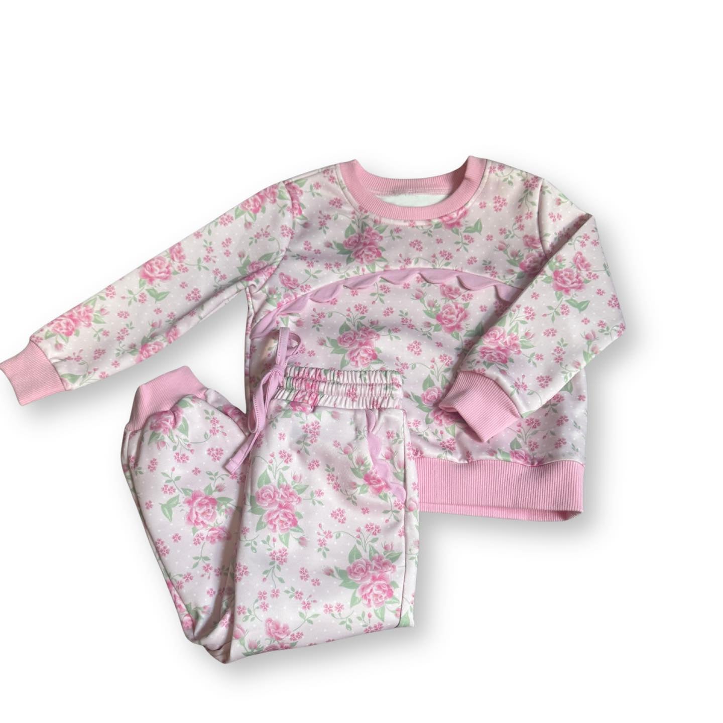 Baby Girls Pink Flowers Top Pockets Legging Pants Clothes Sets Preorder