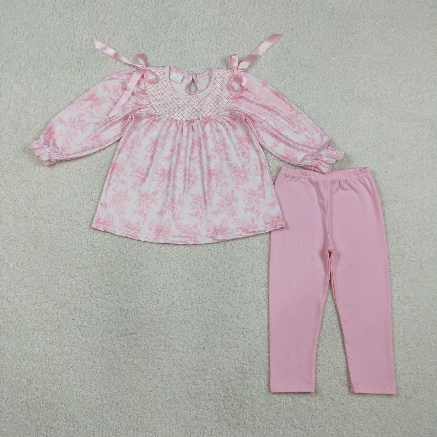 Sibling Baby Girls Smocked Checked Flowers Tunic Legging Pants Clothes Set Romper