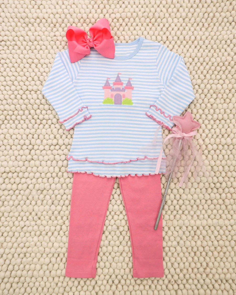 Baby Girls Castles Stripe Tunic Legging Pants Clothes Sets Preorder
