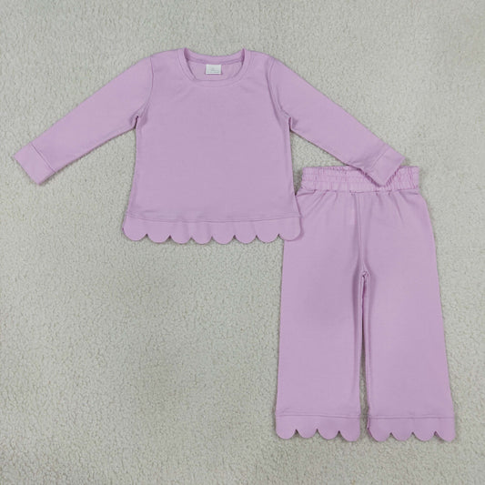 Baby Girls Lavender Long Sleeve Top Pants Scallop Pajamas Clothes Sets