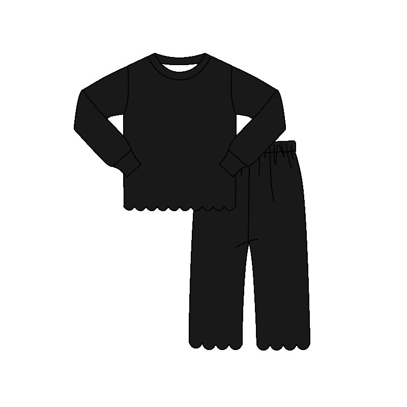 Baby Girls Black Long Sleeve Top Pants Scallop Pajamas Clothes Sets Preorder