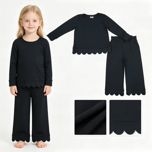 Baby Girls Black Long Sleeve Top Pants Scallop Pajamas Clothes Sets