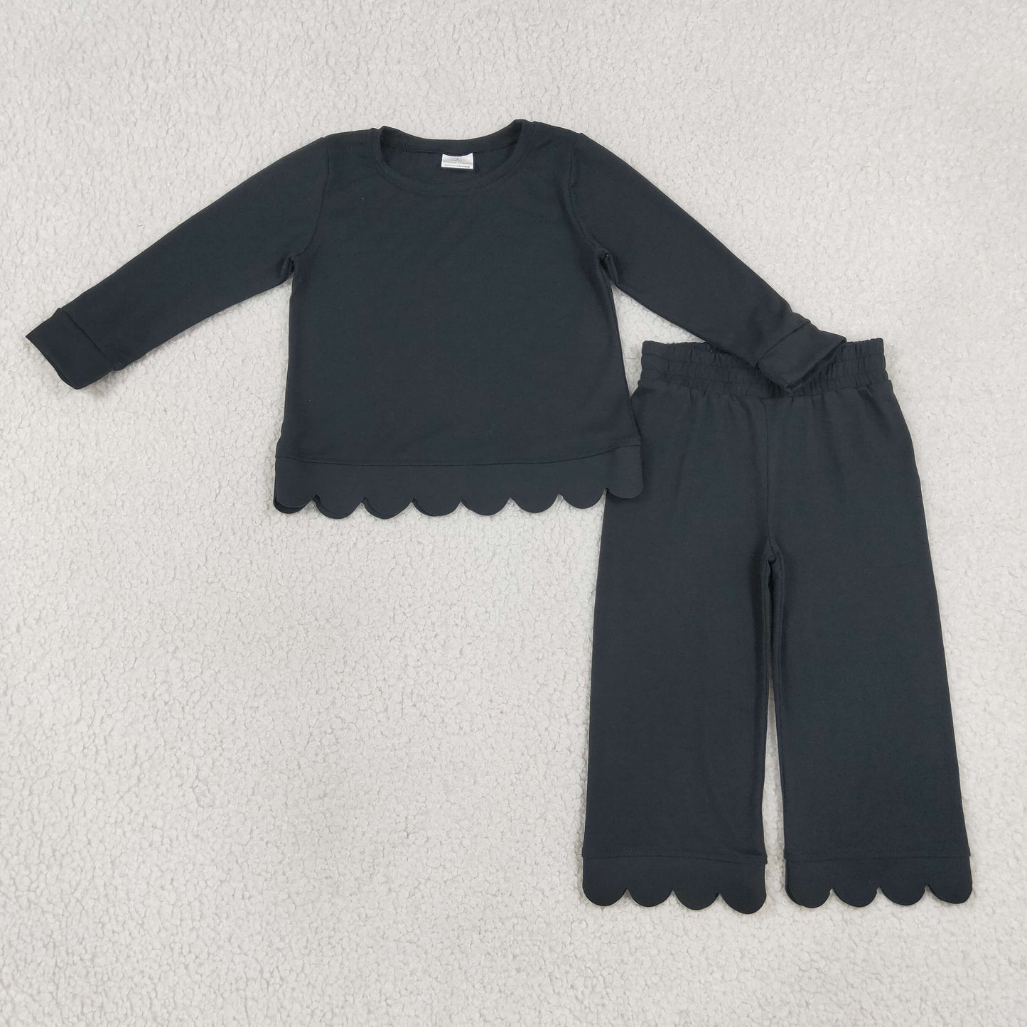 Baby Girls Black Long Sleeve Top Pants Scallop Pajamas Clothes Sets