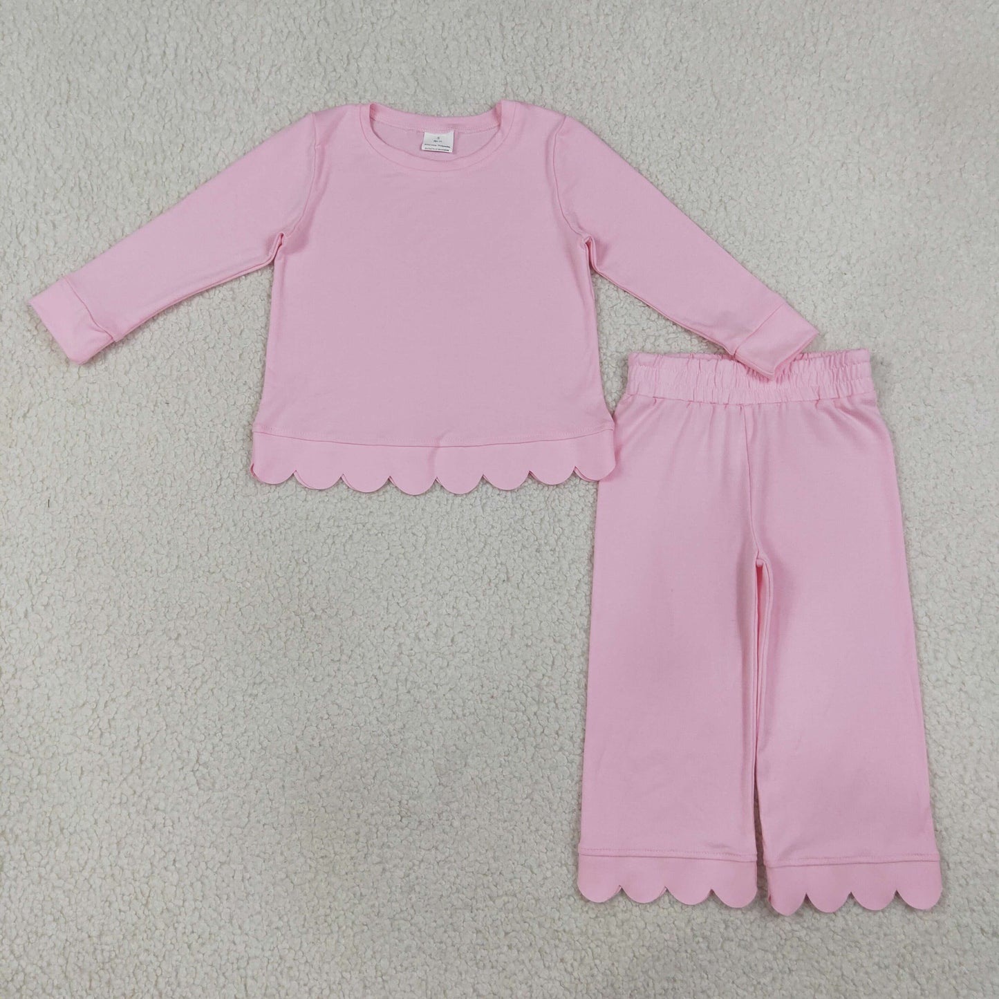 Baby Girls Light Pink Long Sleeve Top Pants Scallop Pajamas Clothes Sets
