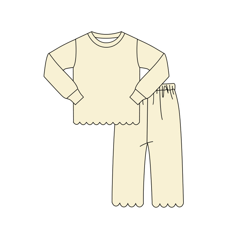 Baby Girls Yellow Long Sleeve Top Pants Scallop Pajamas Clothes Sets Preorder