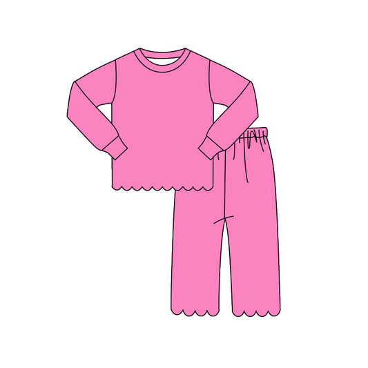 Baby Girls Pink Long Sleeve Top Pants Scallop Pajamas Clothes Sets Preorder