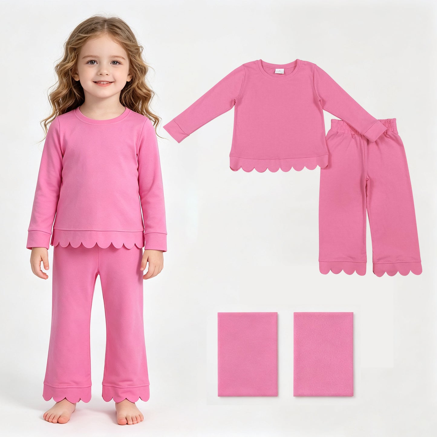 Baby Girls Pink Long Sleeve Top Pants Scallop Pajamas Clothes Sets